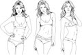 Vector drawings sketches beautiful girls blondes in swimsuits in sexual poses drawn in ink by hand
